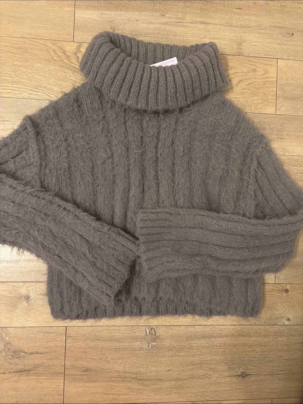 wild fable Fuzzy Cable Knit Cropped Turtleneck - Gray Brown